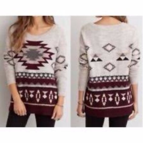 🐬AEO Prescott Sweater Aztec Trible print SM wool - Picture 2 of 12